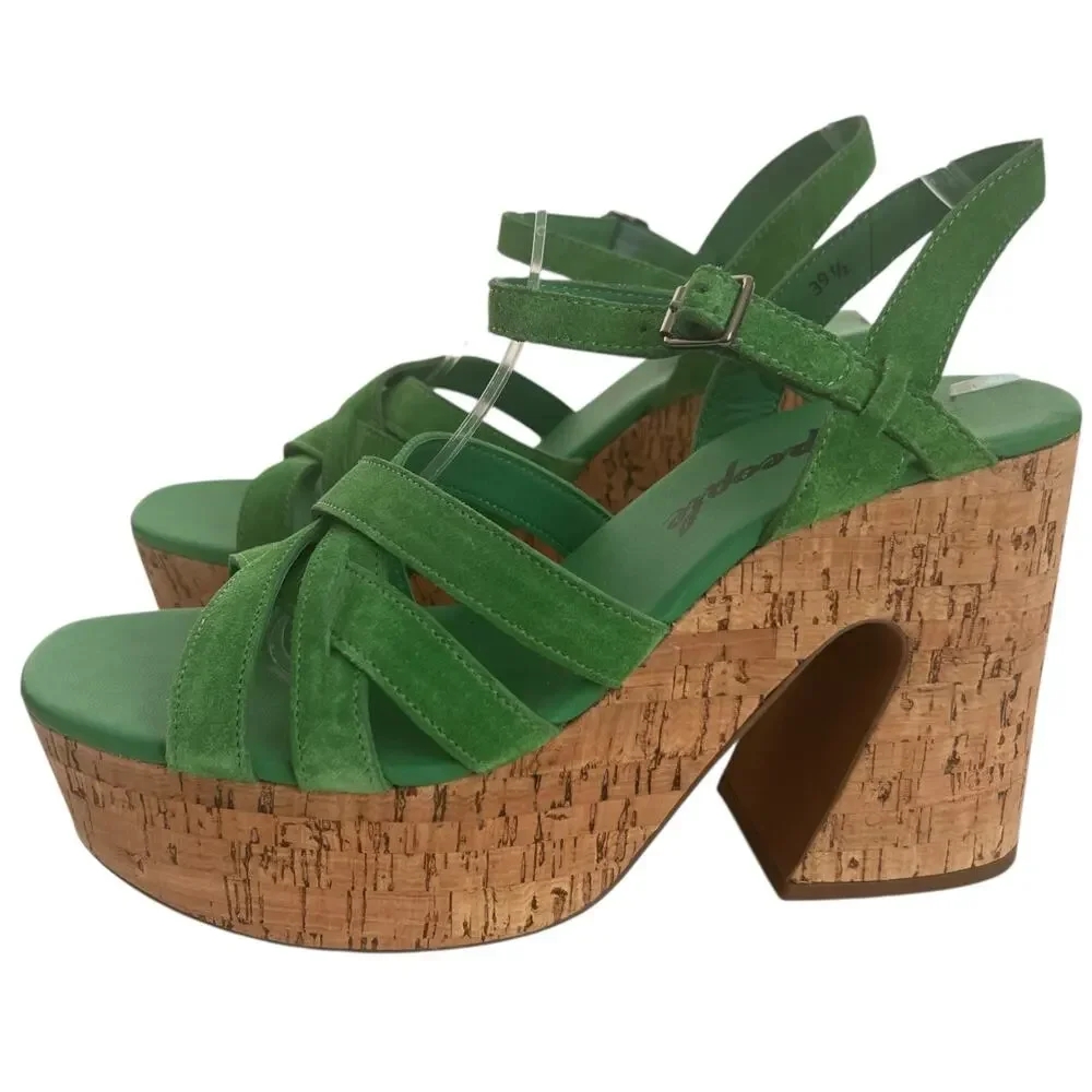 Free People Lisbon MJ Platform Sandals In Goddess Green Suede Size 39.5